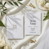 Minimalist Wedding Invitation with Diagonal Gold Line Accent