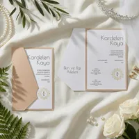 Peach Border Frame Wedding Invitation with Gold Medallion