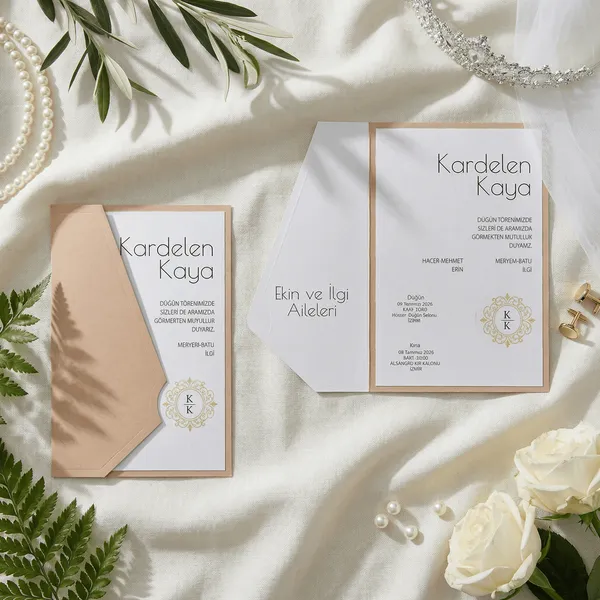 Peach Border Frame Wedding Invitation with Gold Medallion