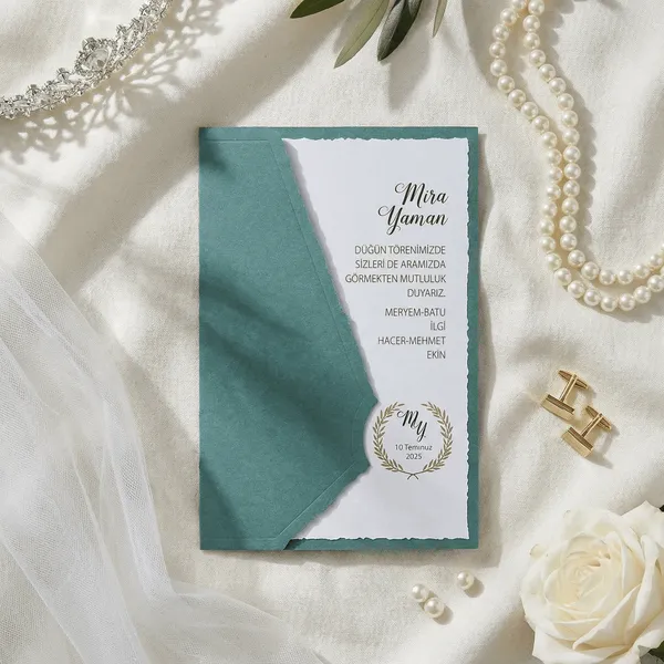 Teal Border Floral Wreath Wedding Invitation