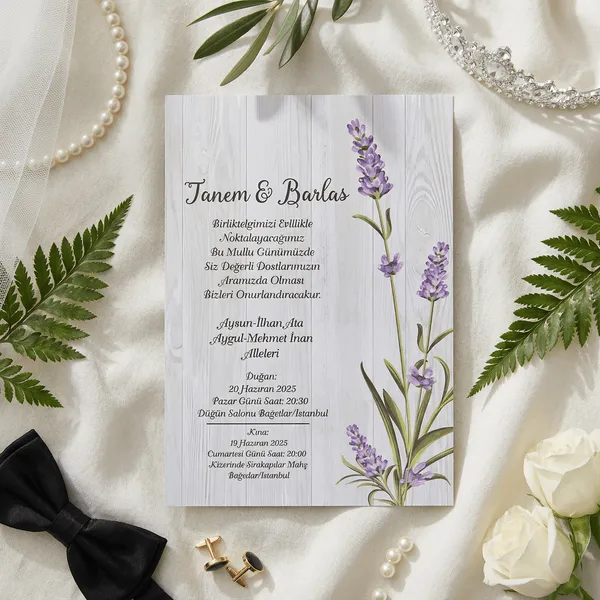 Wood Grain Lavender Wedding Invitation