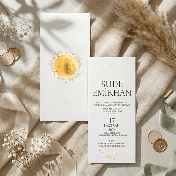 Gold Foil Botanical Vertical Wedding Invitation