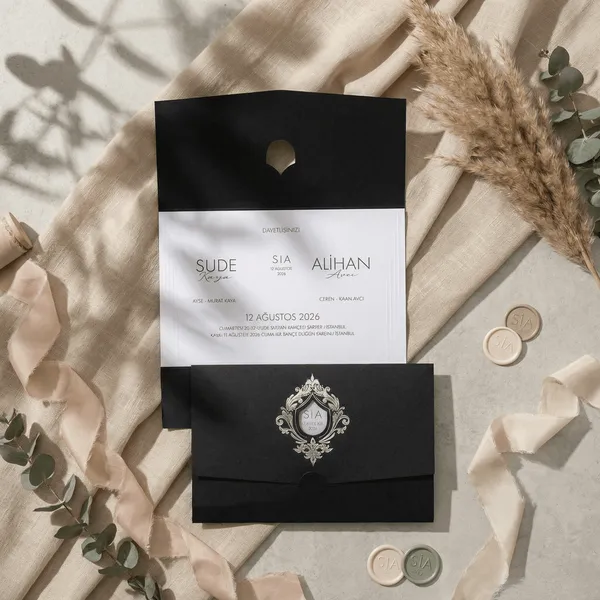 Black Crest Wedding Invitation