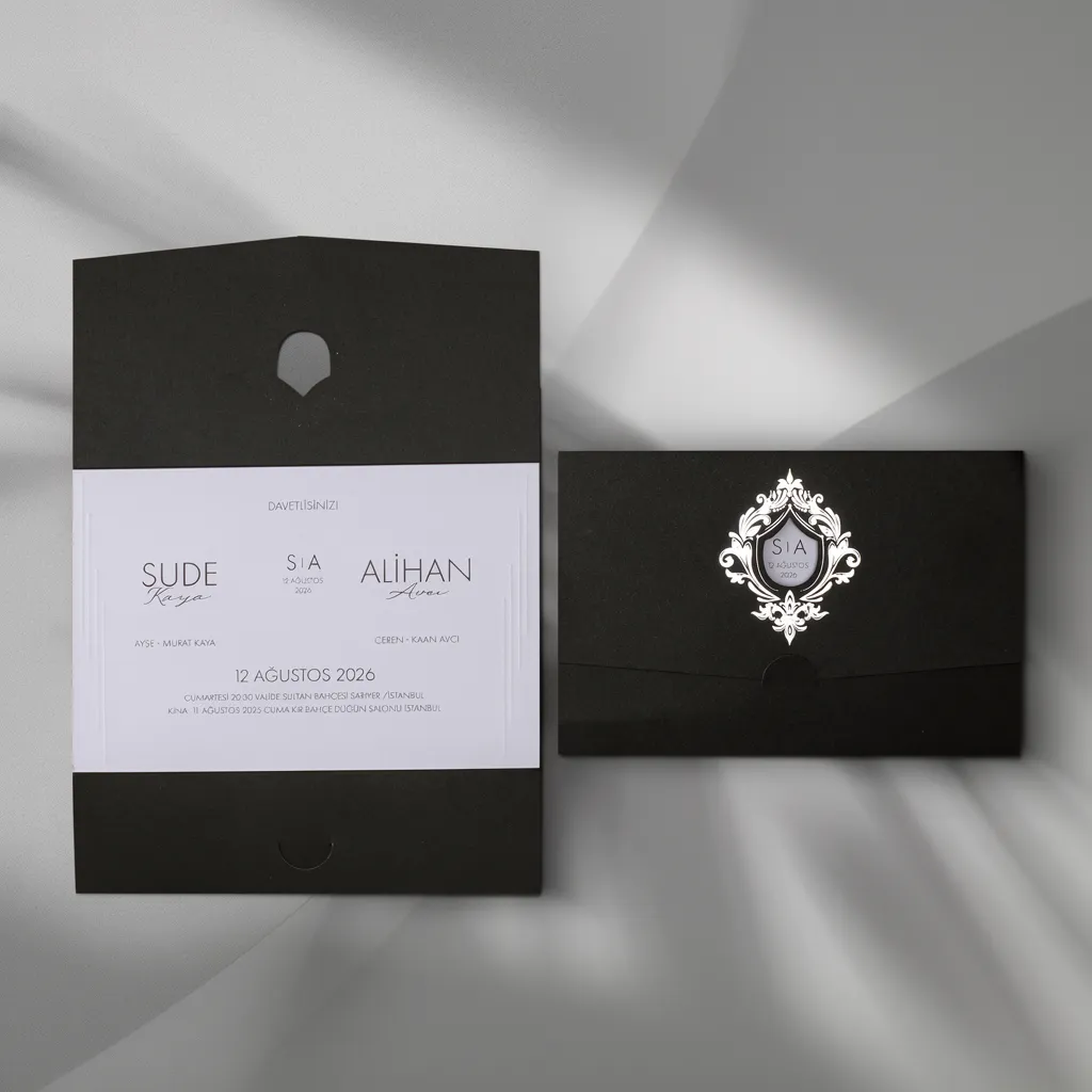 Black Crest Wedding Invitation
