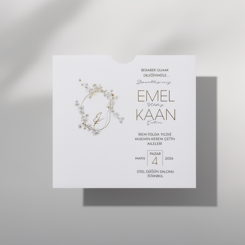 Minimal Gold Floral Wedding Invitation