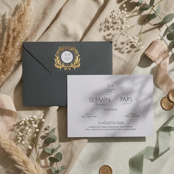 Black Gold Crest Wedding Invitation