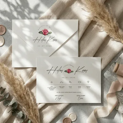 Modern Floral Liner Wedding Invitation