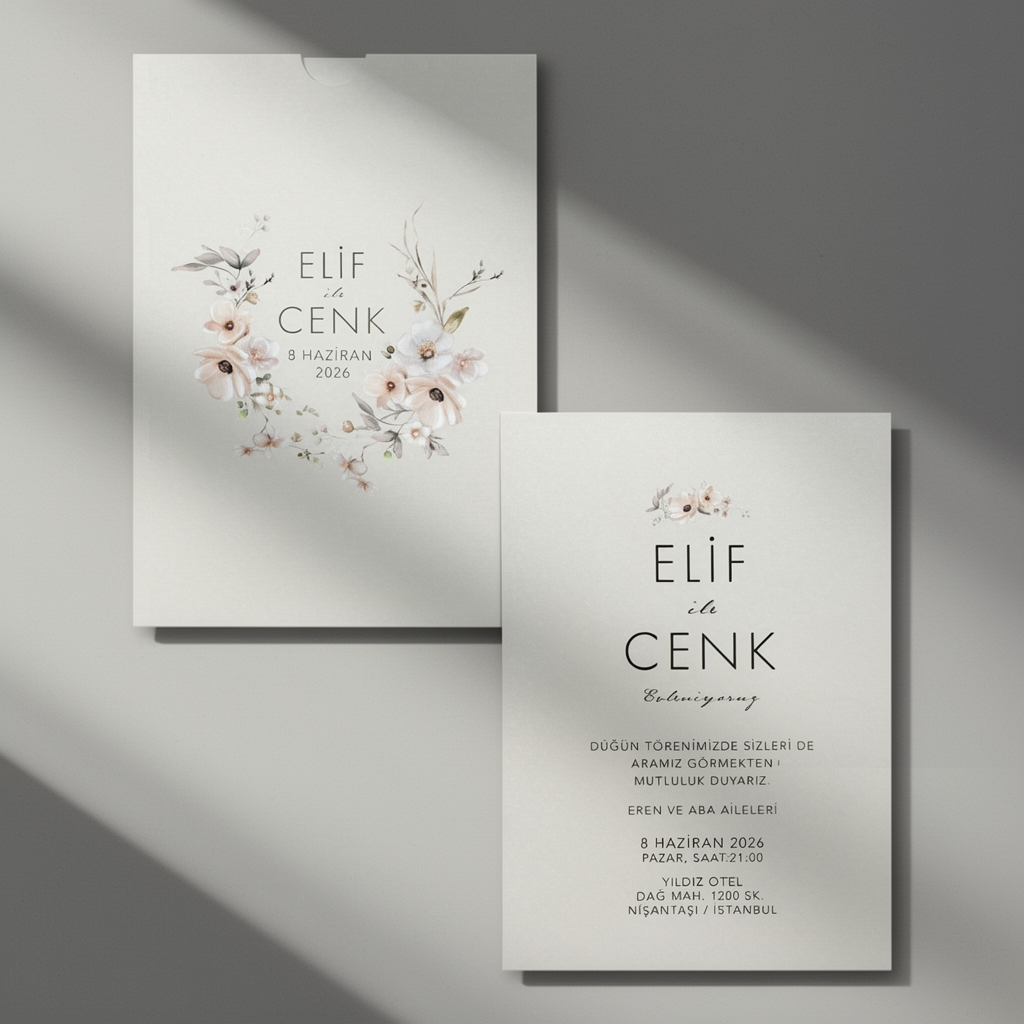 Blush Floral Wreath Wedding Invitation