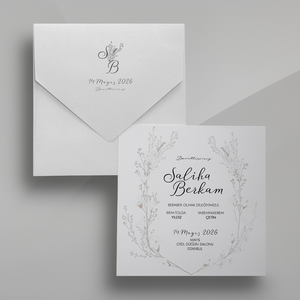 Minimal Floral Line Wedding Invitation