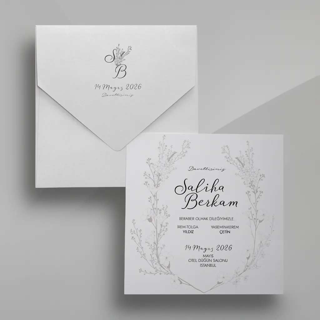 Minimal Floral Line Wedding Invitation