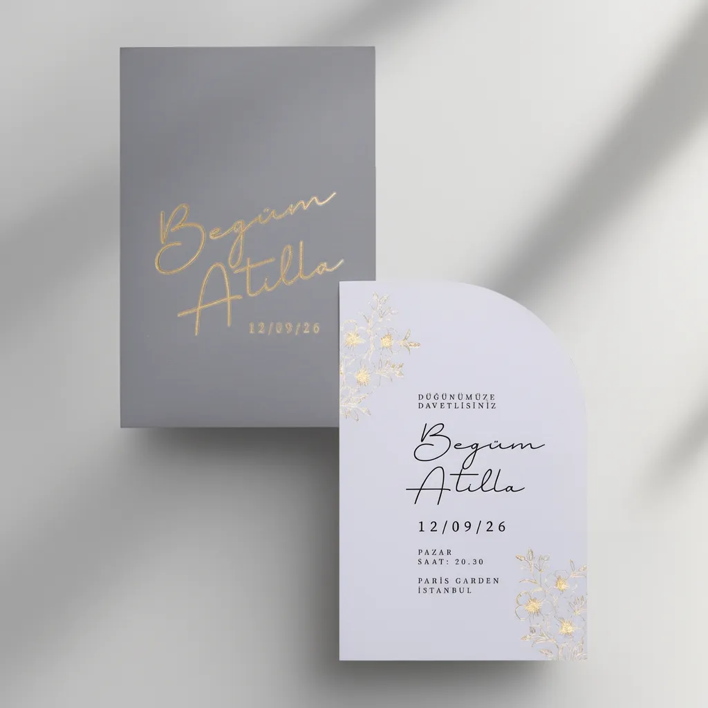 Gray Gold Arch Wedding Invitation
