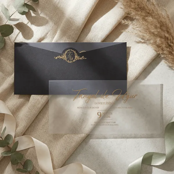 Black Gold Script Wedding Invitation