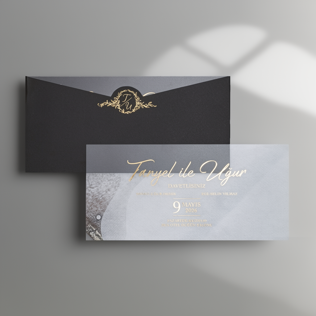 Black Gold Script Wedding Invitation