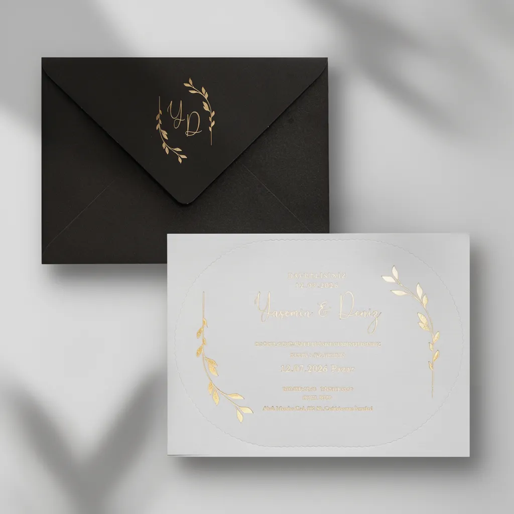 Black Botanical Gold Wedding Invitation