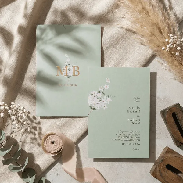 Green Floral Wedding Invitation