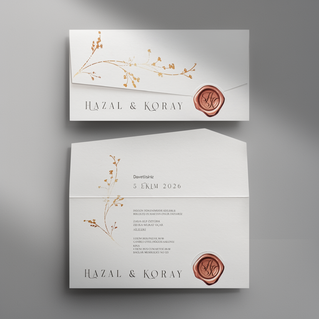 White Wedding Invitation with Gold Detail