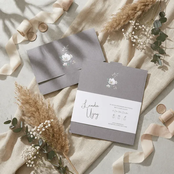 Dark Gray Floral Wedding Invitation