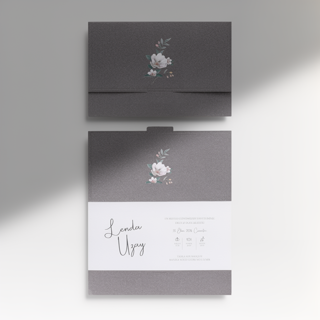 Dark Gray Floral Wedding Invitation
