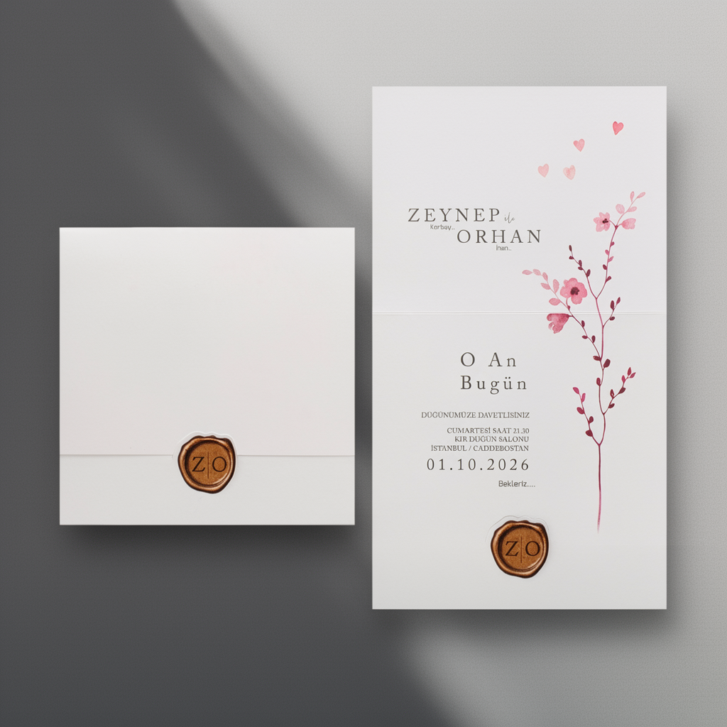 White Wedding Invitation with Pink Florals