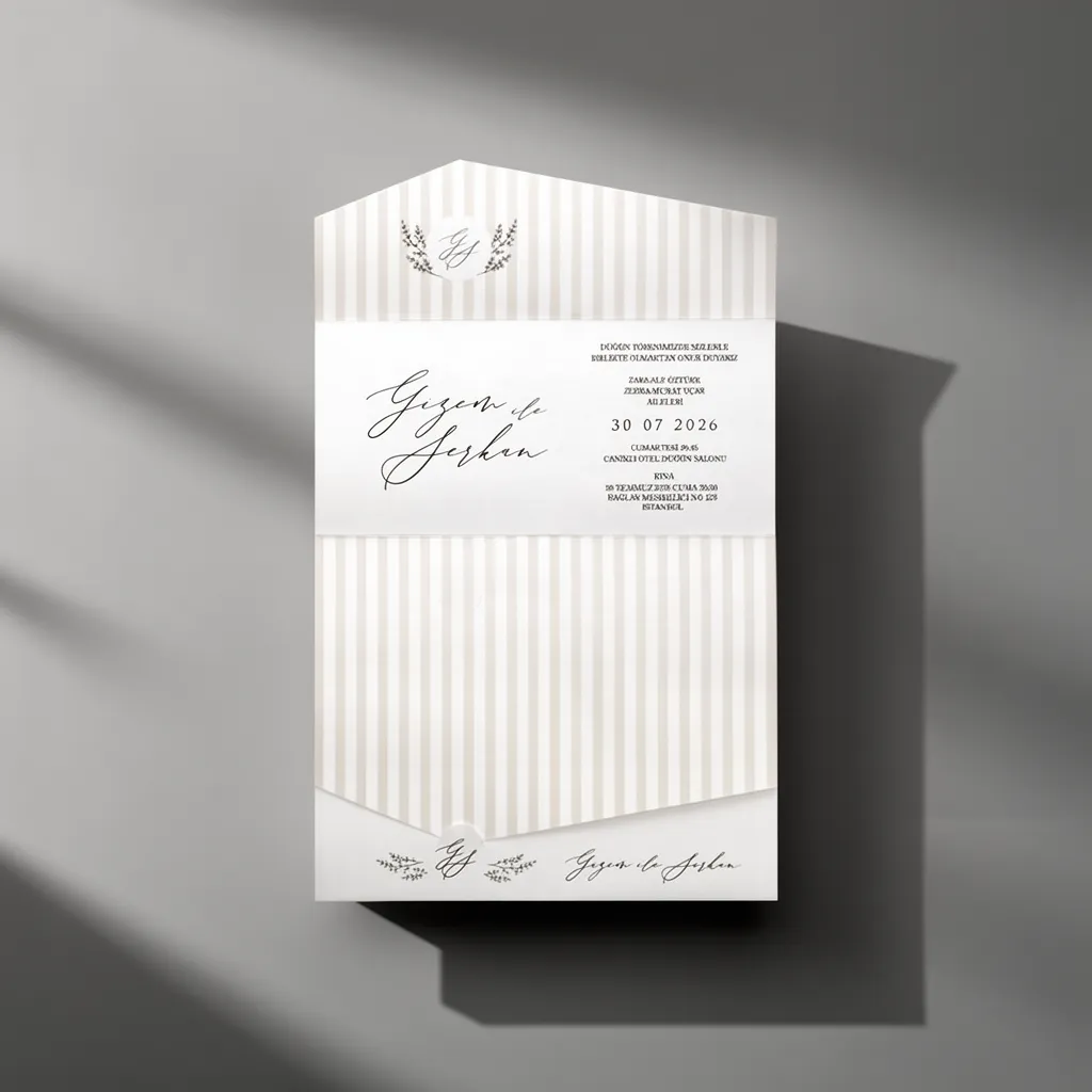 Striped Beige Wedding Invitation
