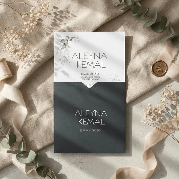 Navy Botanical Wedding Invitation