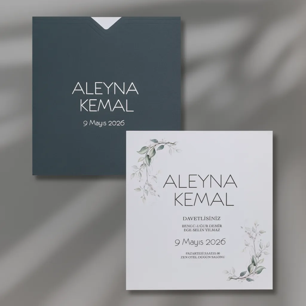 Navy Botanical Wedding Invitation