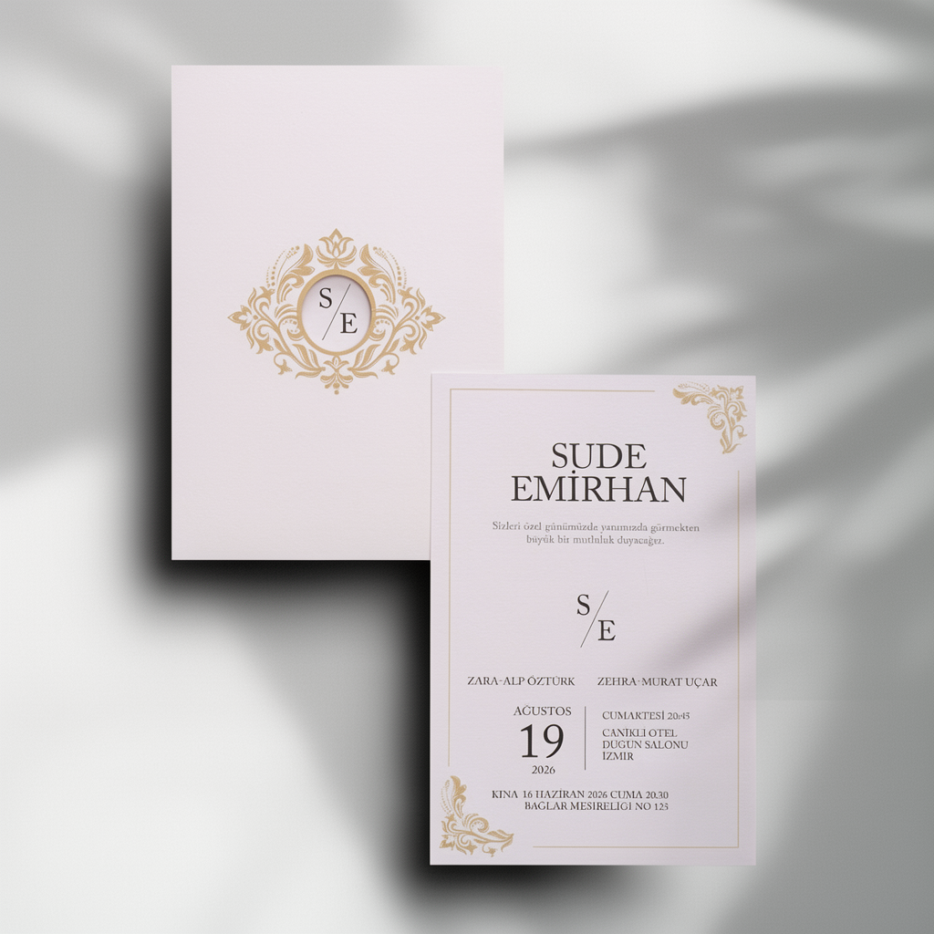 Blush Gold Monogram Wedding Invitation