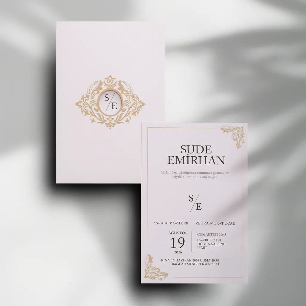 Blush Gold Monogram Wedding Invitation