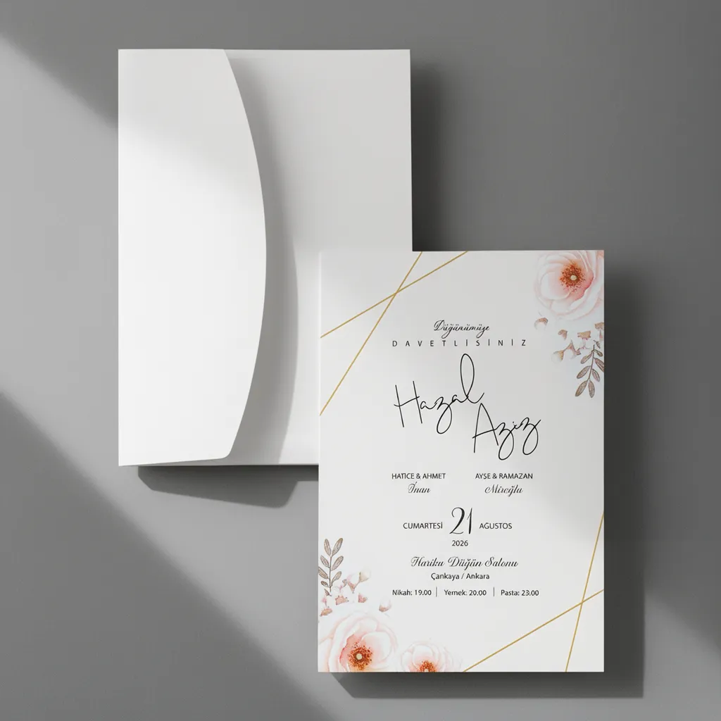 Floral Gold Accent Wedding Invitation