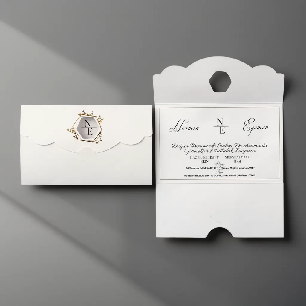 White Pocket Wedding Invitation with Monogram