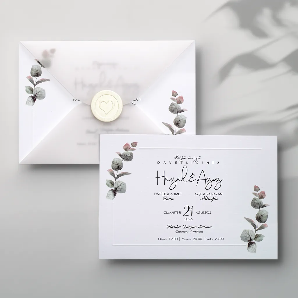 Eucalyptus Wedding Invitation with Seal