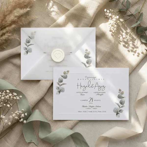 Eucalyptus Wedding Invitation with Seal