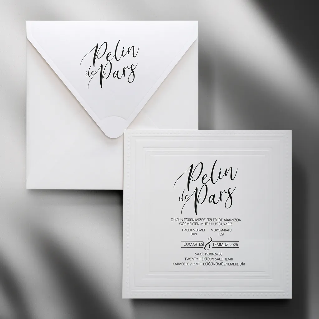 Minimal White Embossed Wedding Invitation