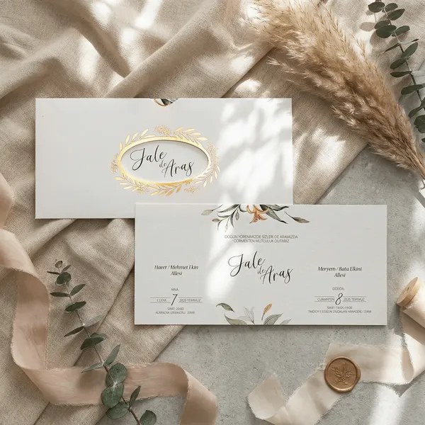 Horizontal Gold Wreath Wedding Invitation