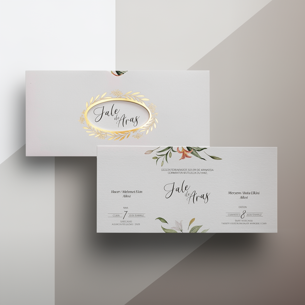 Horizontal Gold Wreath Wedding Invitation