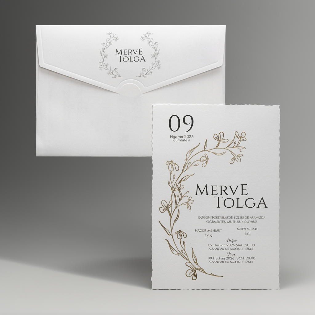 Gold Floral Line Art Wedding Invitation