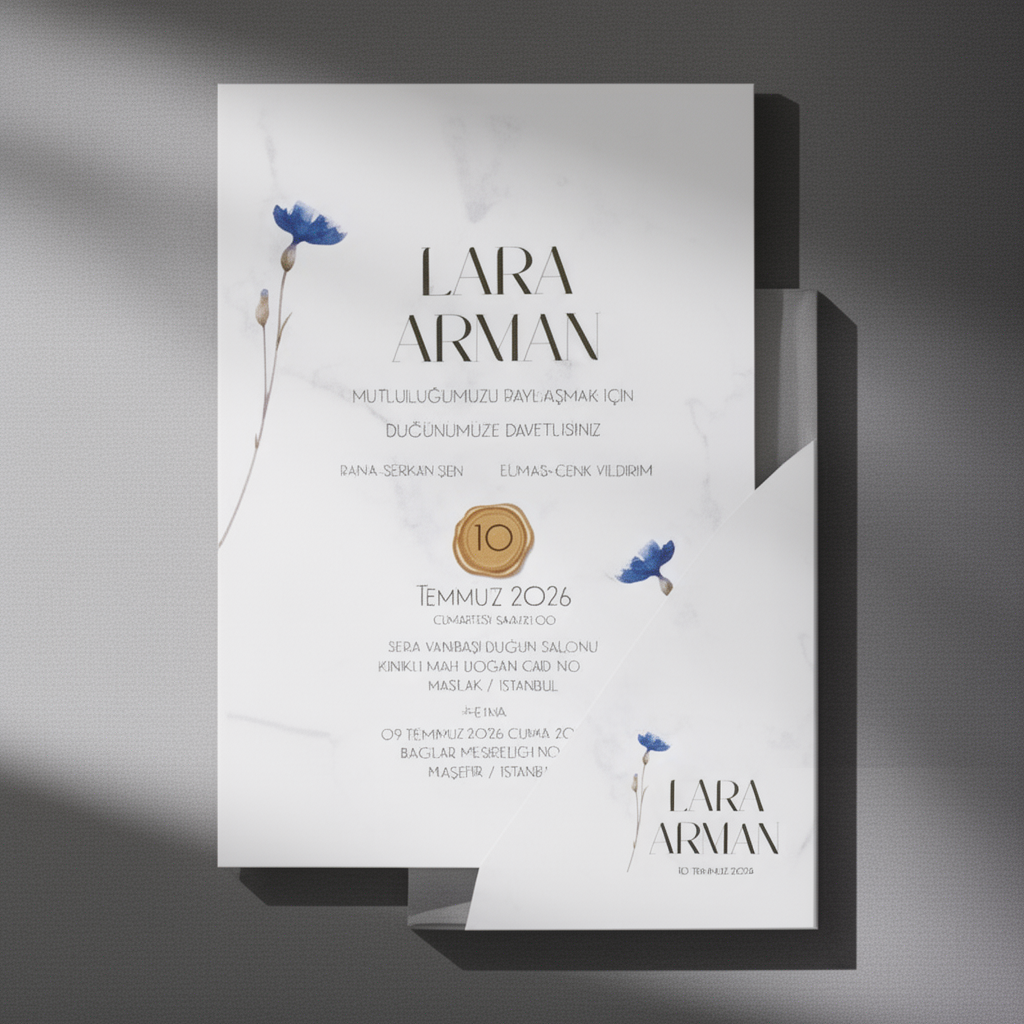 Marble Blue Floral Wedding Invitation