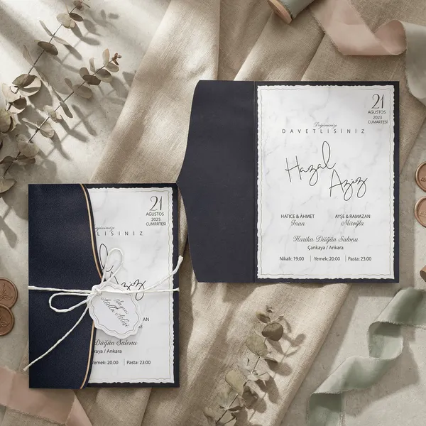 Navy Pocket Wedding Invitation