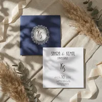 Navy Monogram Wedding Invitation