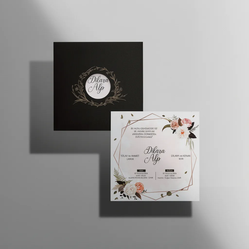 Black Floral Wedding Invitation