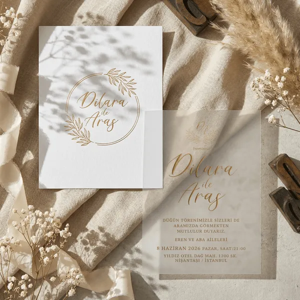 Gold Wreath Minimal Wedding Invitation