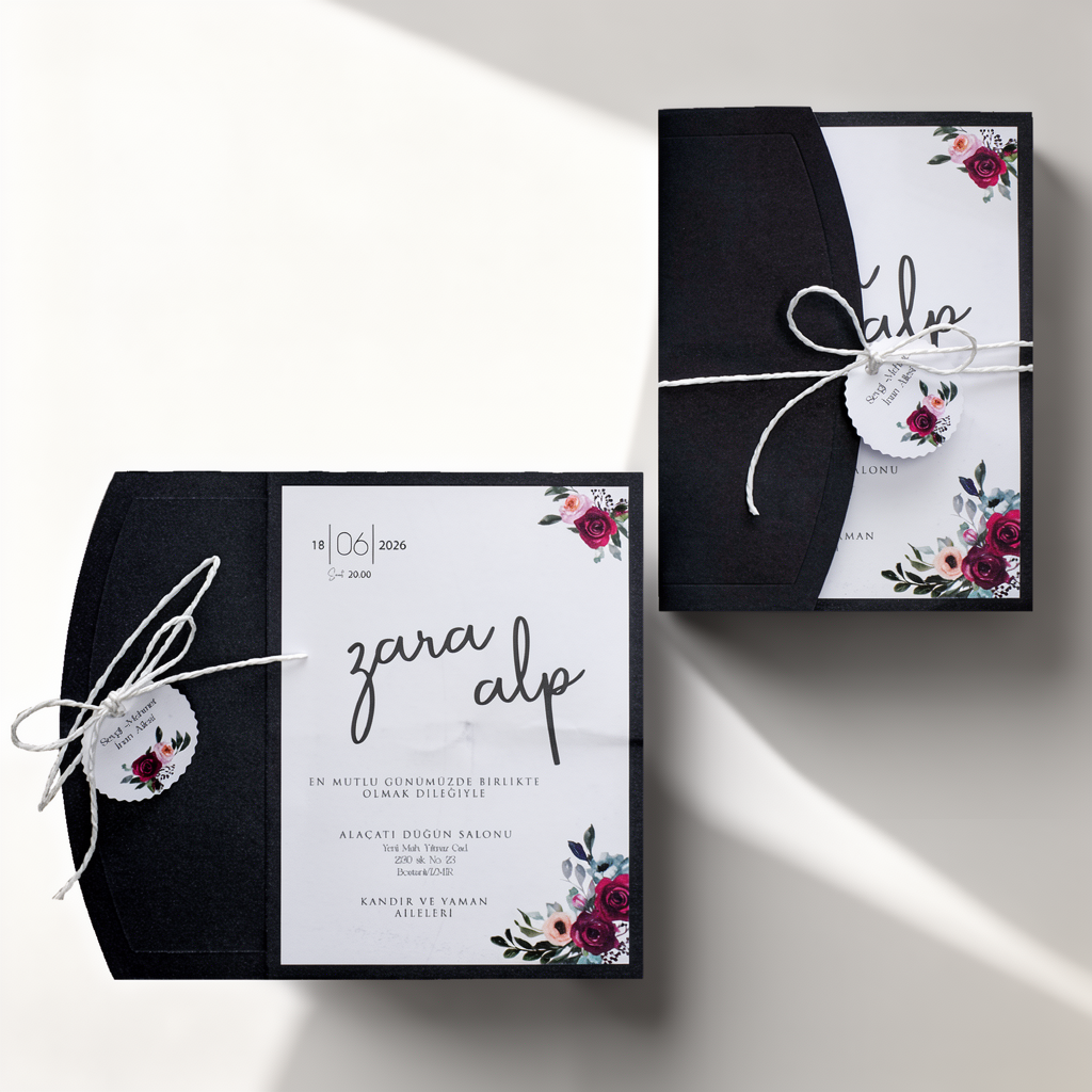 Floral Black Envelope Wedding Invitation