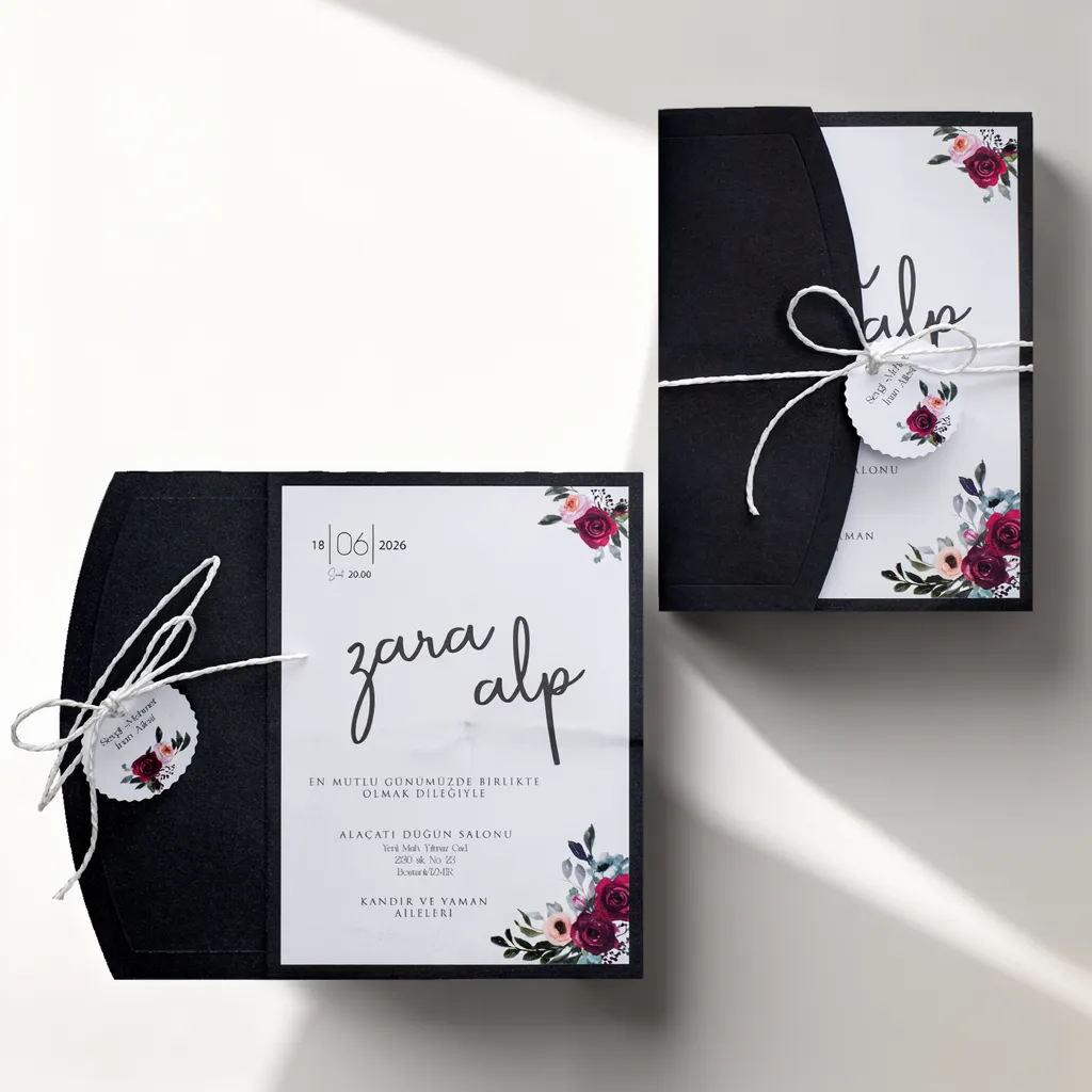 Floral Black Envelope Wedding Invitation