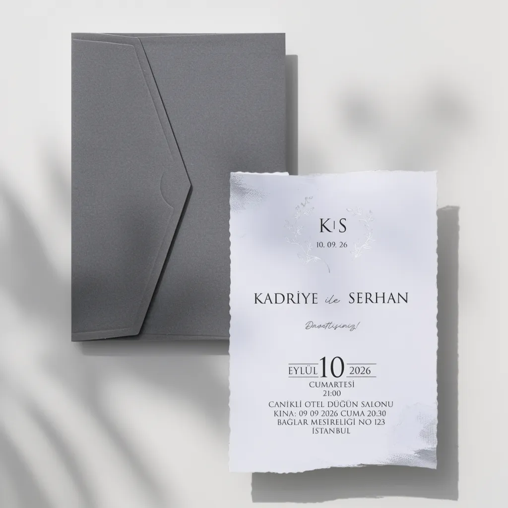 Minimalist Grey Metallic Wedding Invitation