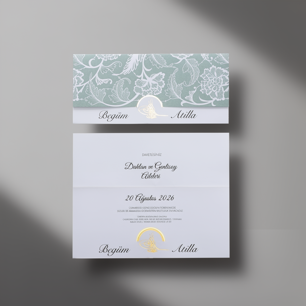 Green Floral Emblem Wedding Invitation