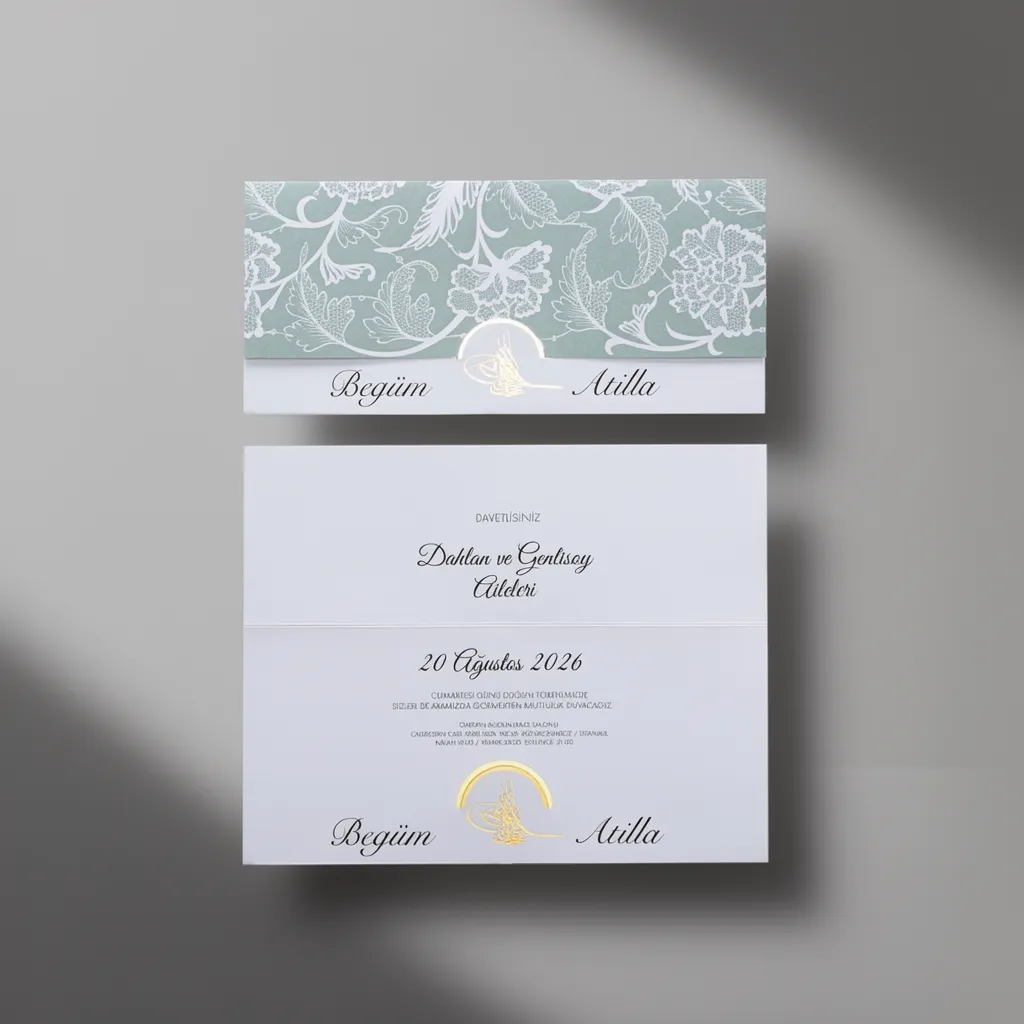 Green Floral Emblem Wedding Invitation