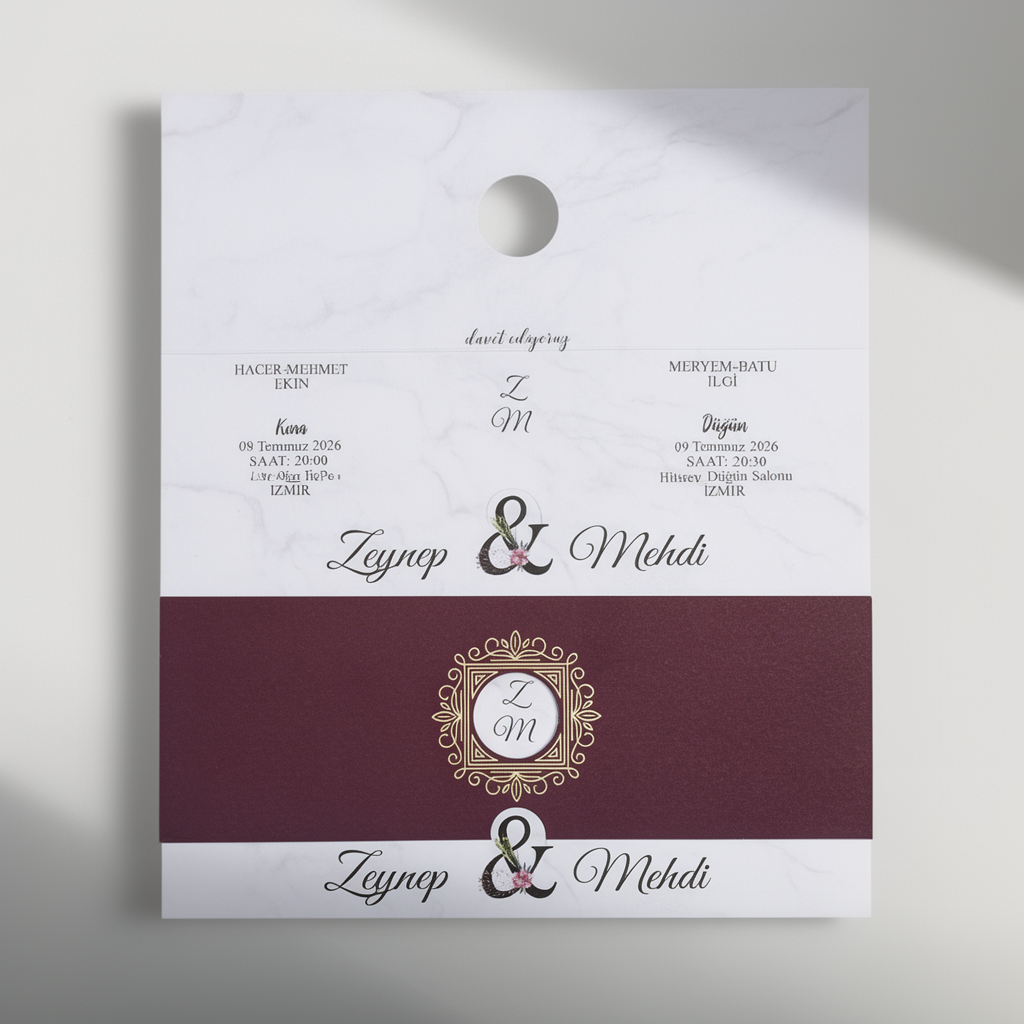 Marble & Burgundy Monogram Invitation