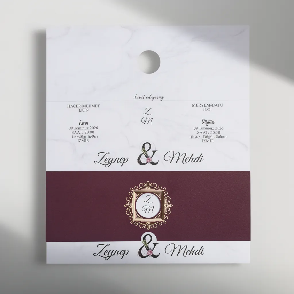 Marble & Burgundy Monogram Invitation