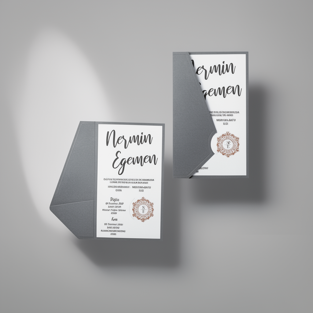 Grey Folded Monogram Wedding Invitation