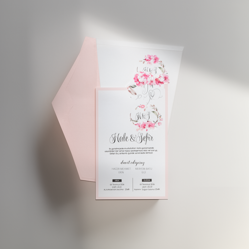 Pink Floral Wedding Invitation